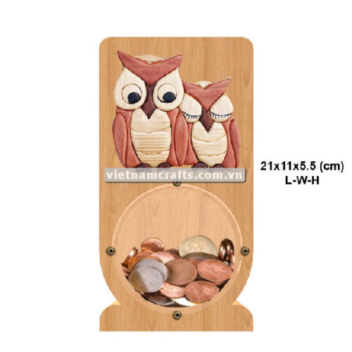 PGB85 Wholesale Scroll Saw Intarsia Wood Art Money Saving Wooden Box Piggy Bank Design Owl Couple (3)