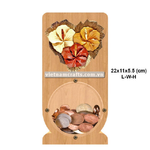 PGB98 Wholesale Scroll Saw Intarsia Wood Art Money Saving Wooden Box Piggy Bank Design Plumeria Hibiscus Heart (3)
