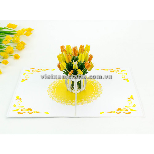 FL62 Buy Custom 3d Pop Up Greeting Cards Thank you Foldable Vanlentine Love Surprised Pop Up Card Yellow Tulip (3)