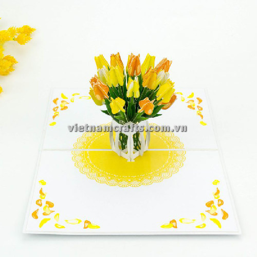 FL62 Buy Custom 3d Pop Up Greeting Cards Thank you Foldable Vanlentine Love Surprised Pop Up Card Yellow Tulip (4)