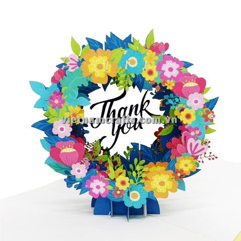 FL65 Buy Custom 3d Pop Up Greeting Cards Thank you Foldable Vanlentine Love Surprised Pop Up Card FLower Wreath (2)