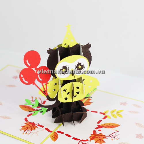 Pop Up Card Wholesale Vietnam 3d Cards Manufacture Birthday Owl with Ballon BD30 (4)
