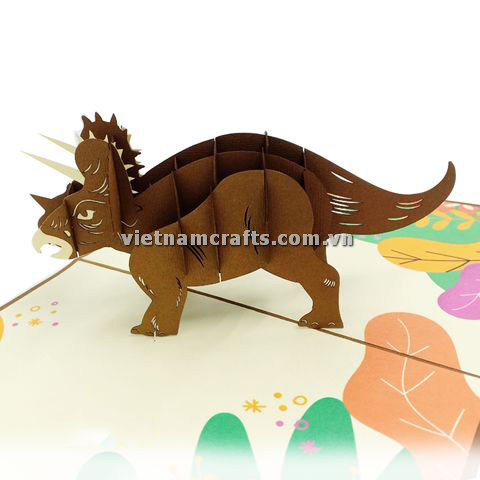 Pop Up Card Wholesale Vietnam 3d Cards Manufacture brown-triceratops-dinosaur-BD53 (4)